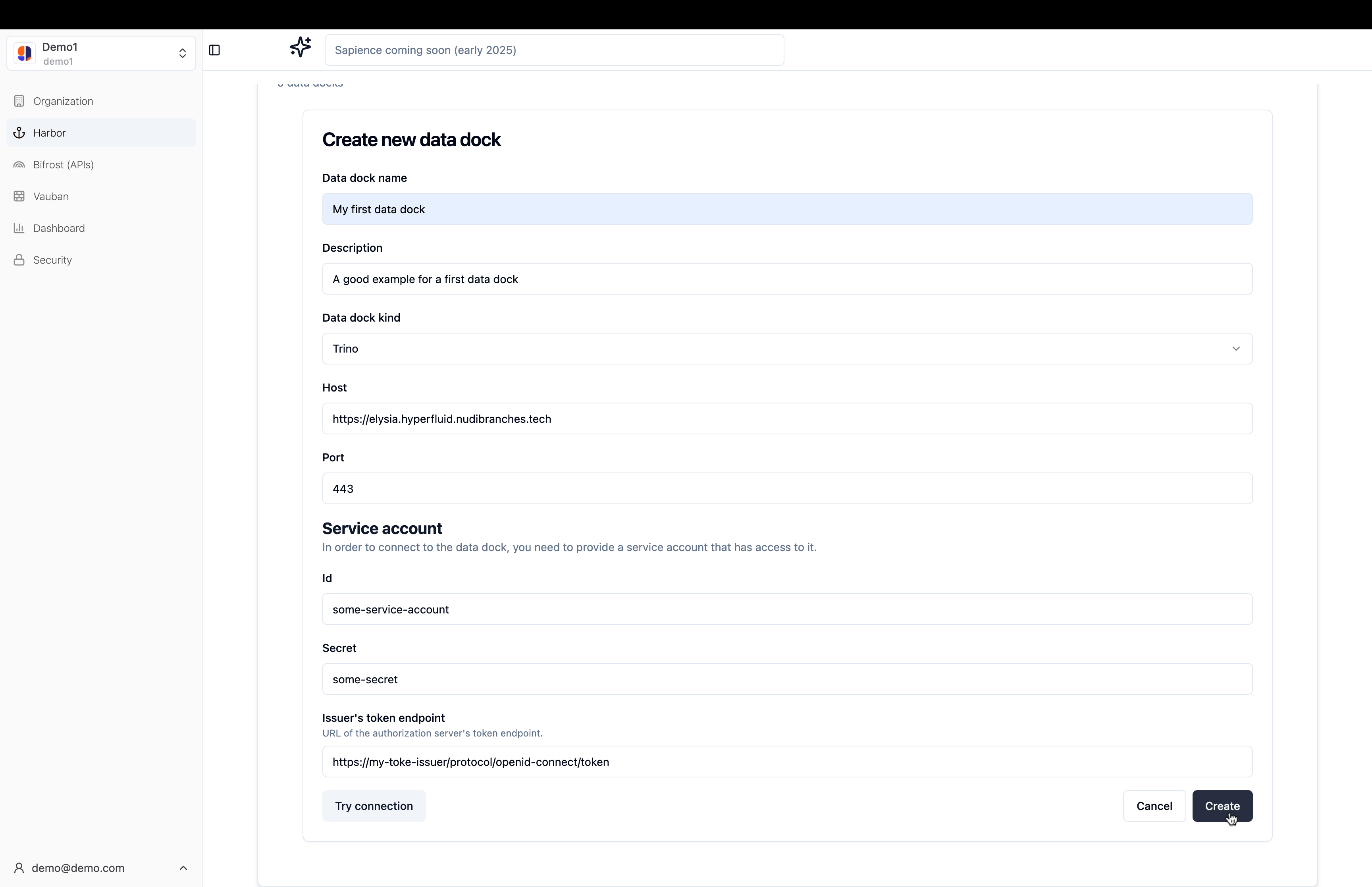 Create data dock