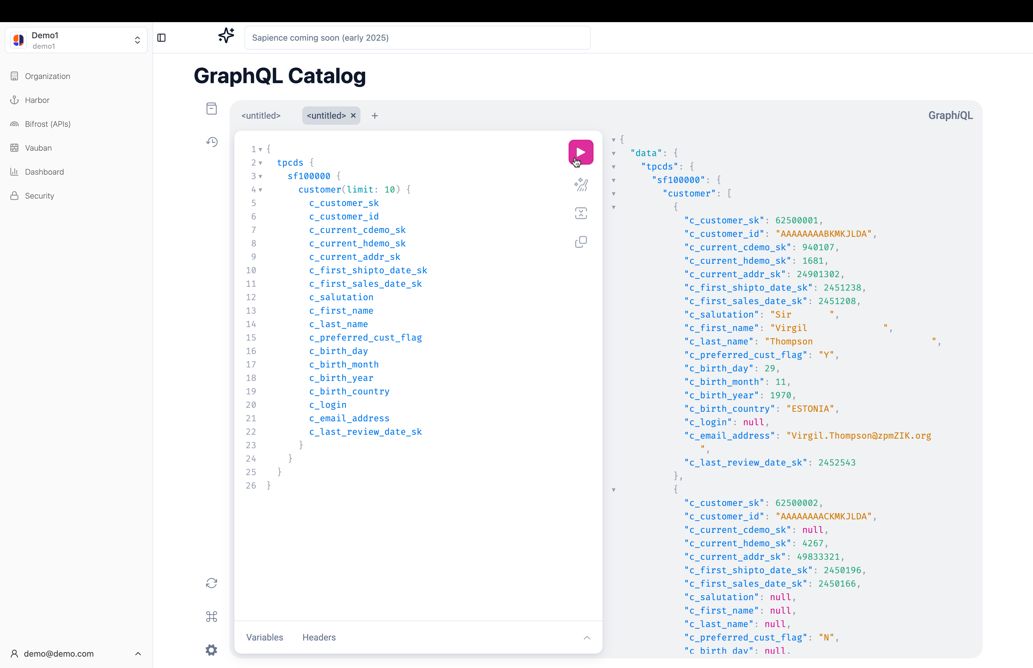 View of GraphQL in table page