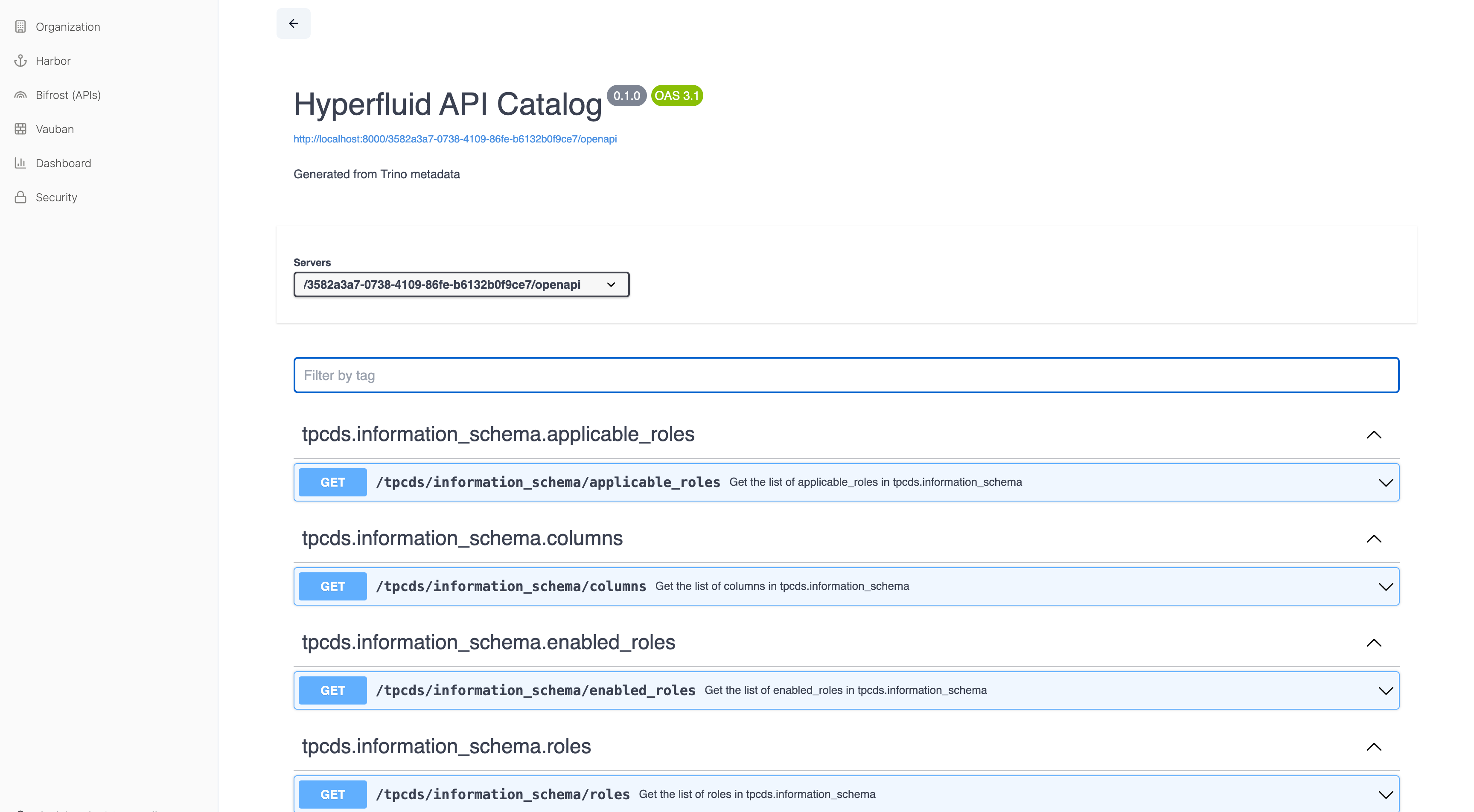 The hyperfluid swagger UI.