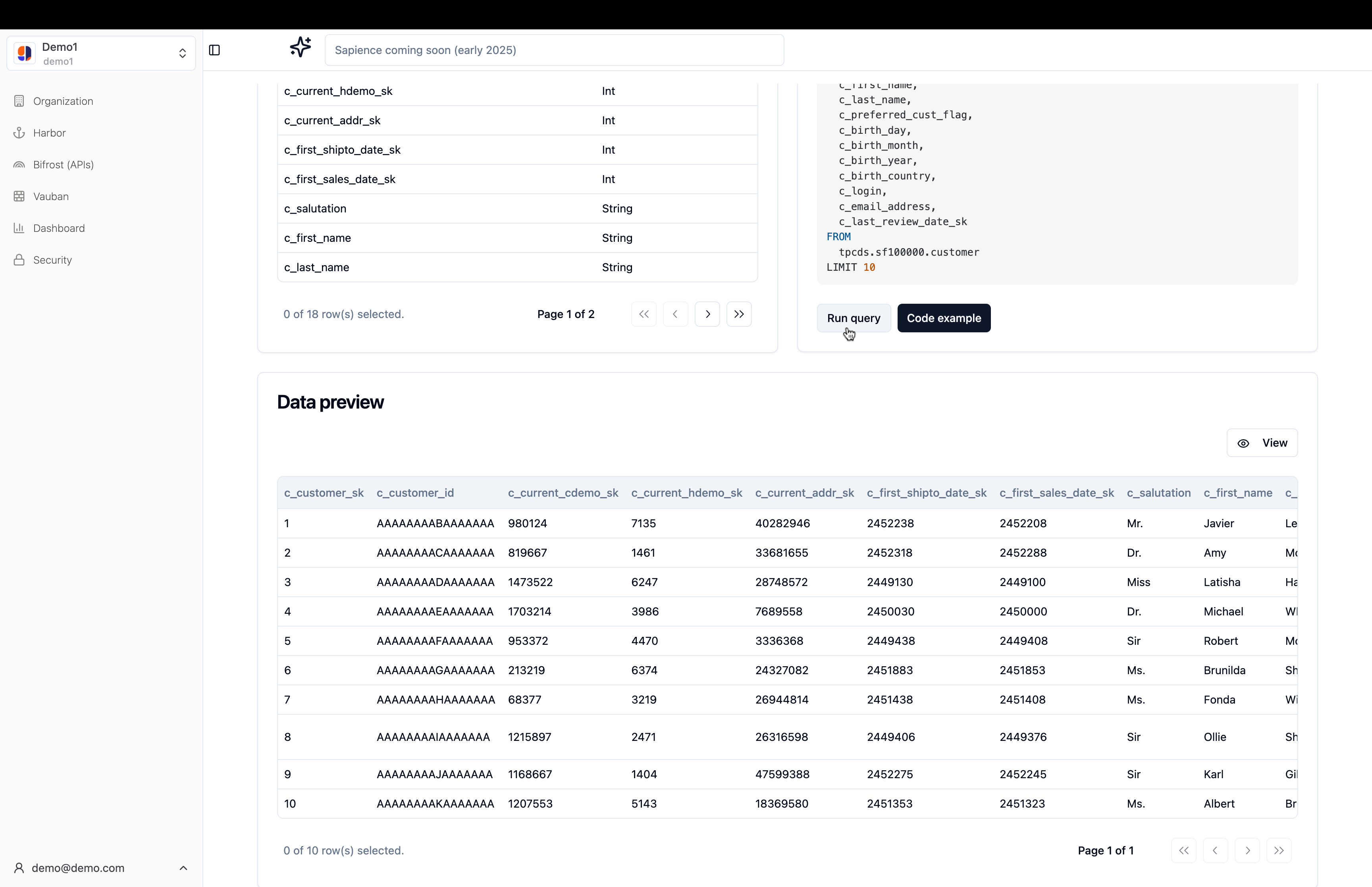 View of postgres in table page, clicking on run query