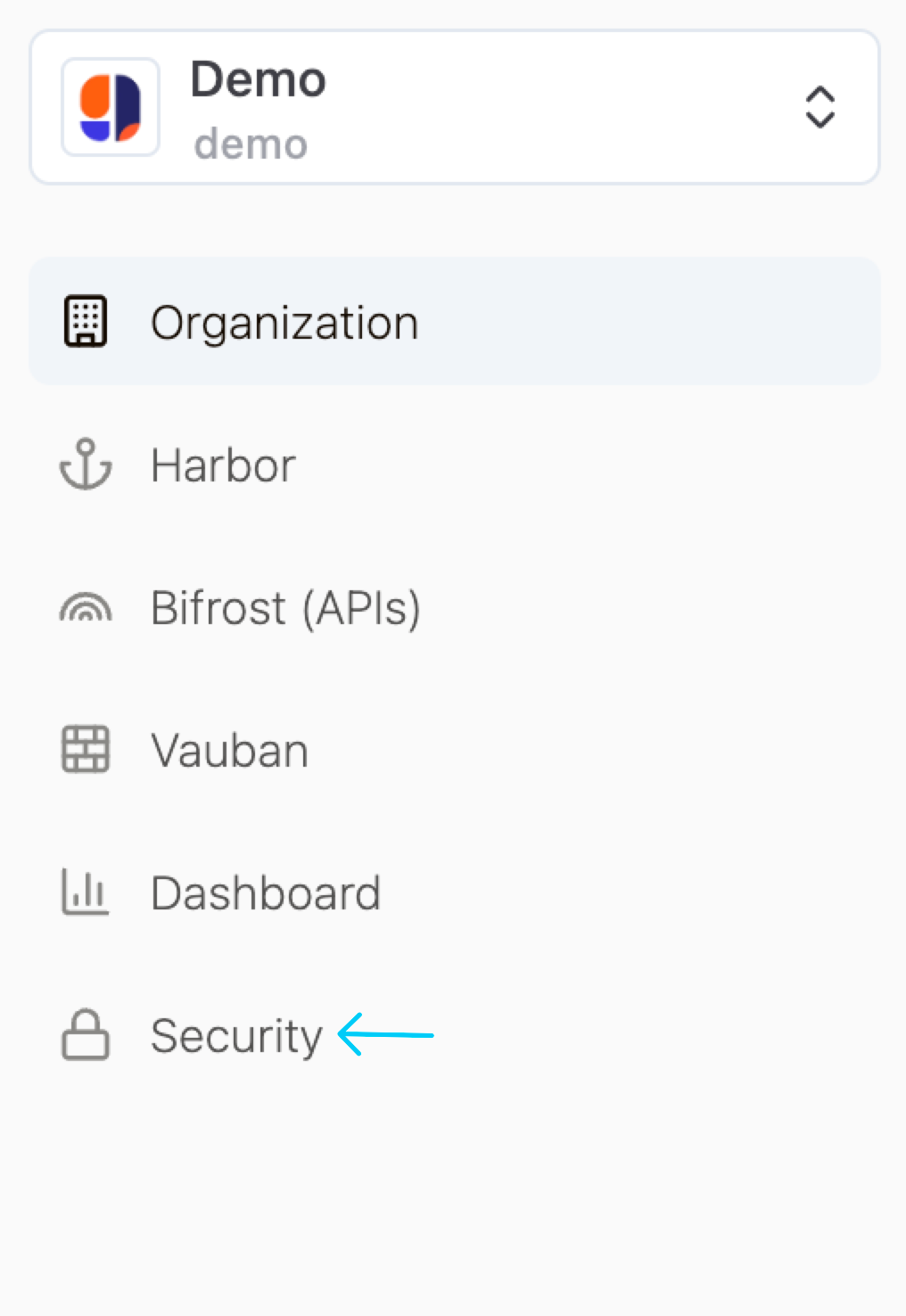 The security tab in the sidebar.